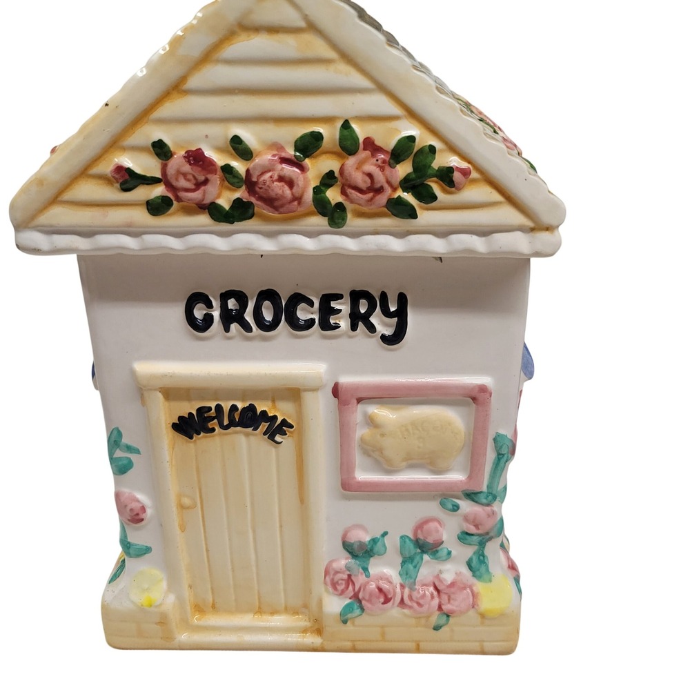Ceramic House Shaped Grocery Store Cookie Jar Grandmacore Cottagecore